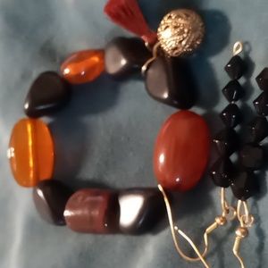 Natural stone, resin & Glass bracelet with tassel bracelet crystal cut beaded